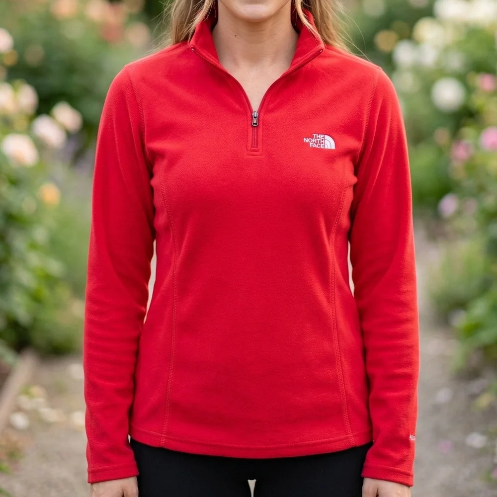 The North Face TKA 100 Fleece Quarter Zip Pullover Red Womens XL Jacket